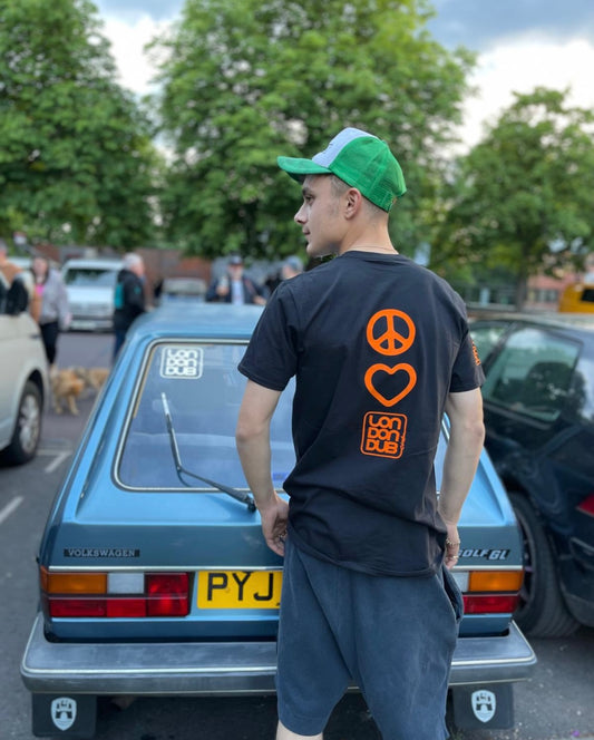 Londondubclub Black T-shirt with orange flock